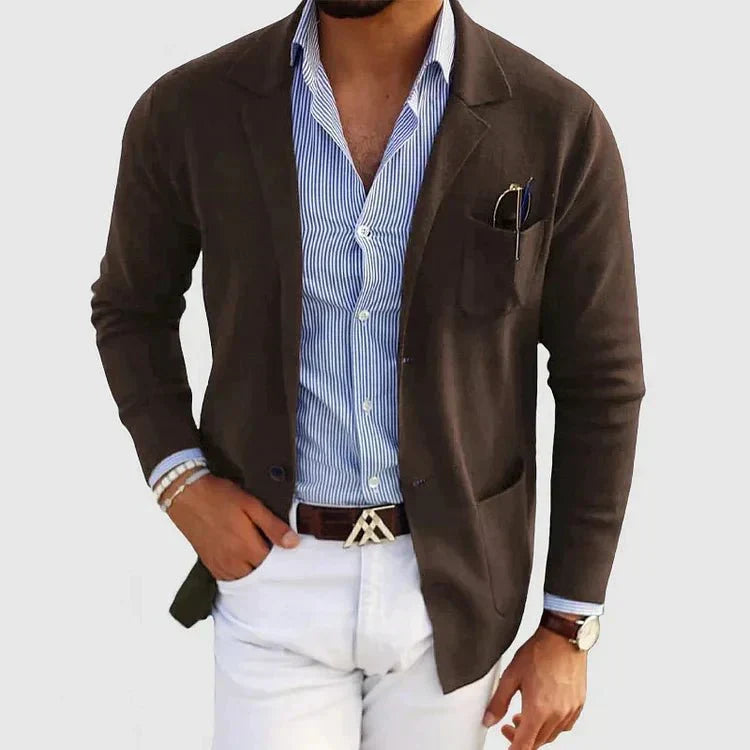 Men's Knit Blazer with Notch Lapel and Patch Pockets, Relaxed Fit