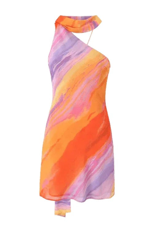 Mini summer dress women's multicolor satin asymmetrical - photo 5