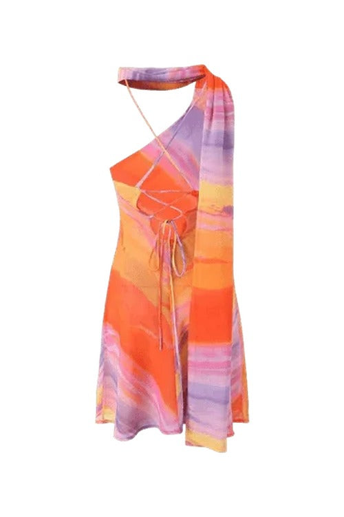 Mini summer dress women's multicolor satin asymmetrical - photo 6