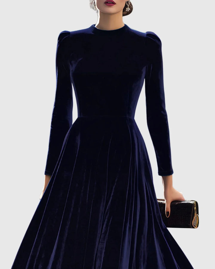 Women's Velvet Midi Dress with Full Skirt