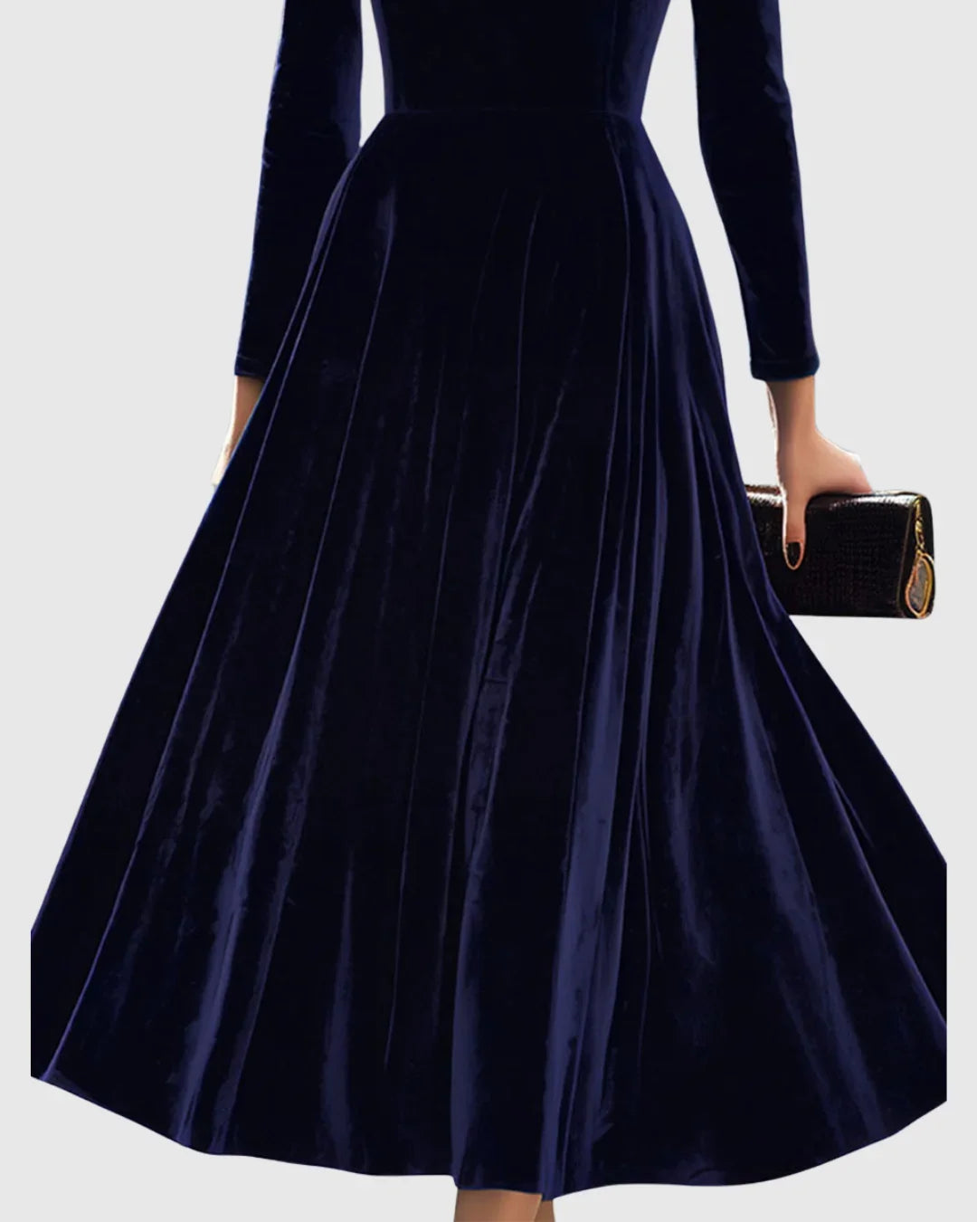 Women's Velvet Midi Dress with Full Skirt
