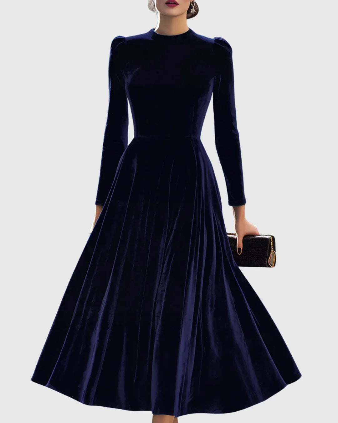 Women's Velvet Midi Dress with Full Skirt