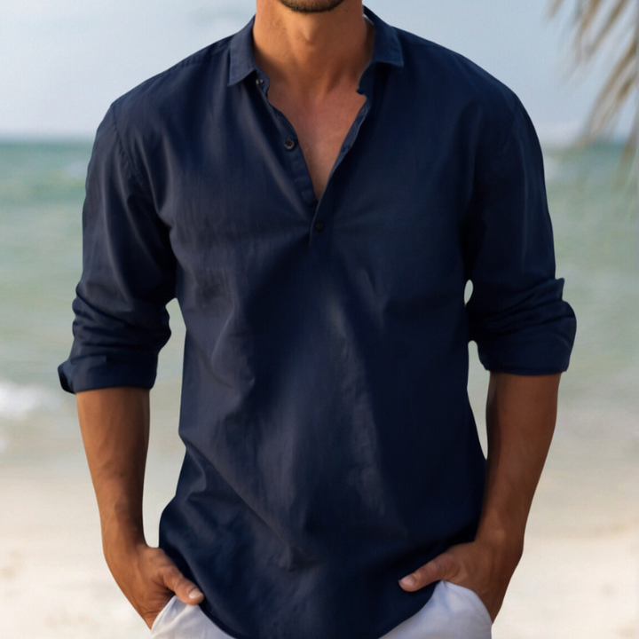 Elvoria Men's Breathable Linen Shirt Relaxed Fit Casual Resortwear