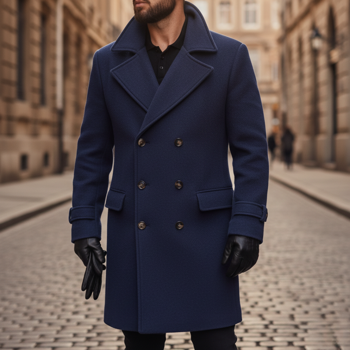 Men's Longline Wool Blend Coat with Notch Lapels