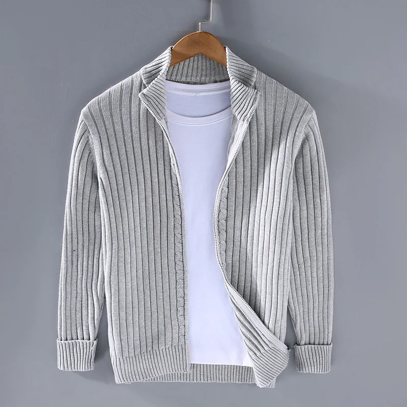 Noah - Men's Zip Up Cardigan with Ribbed Cuffs and Hem - photo 1