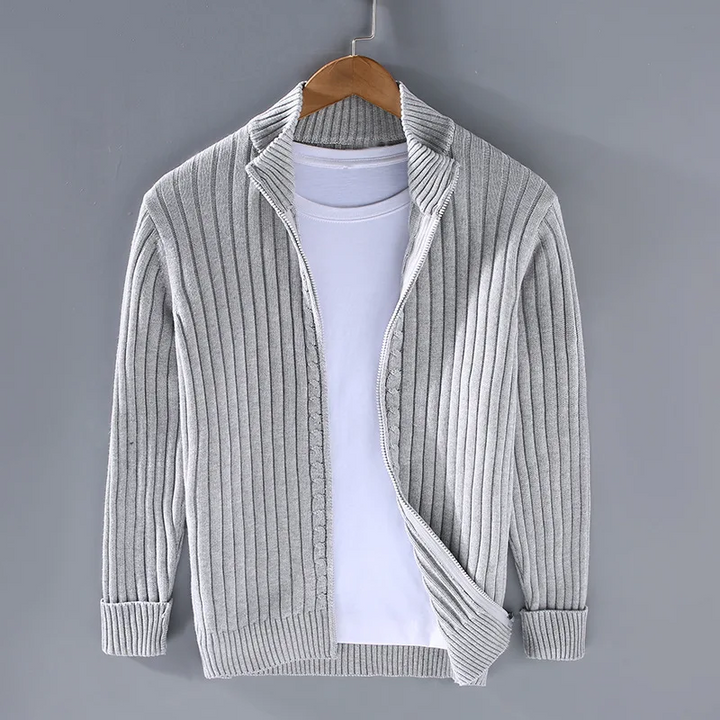 Noah - Men's Zip Up Cardigan with Ribbed Cuffs and Hem - photo 1