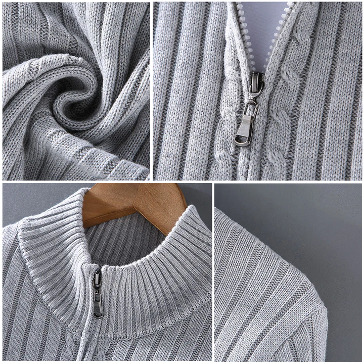 Noah - Men's Zip Up Cardigan with Ribbed Cuffs and Hem - photo 3