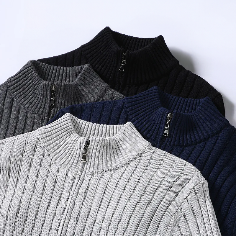 Noah - Men's Zip Up Cardigan with Ribbed Cuffs and Hem - photo 4