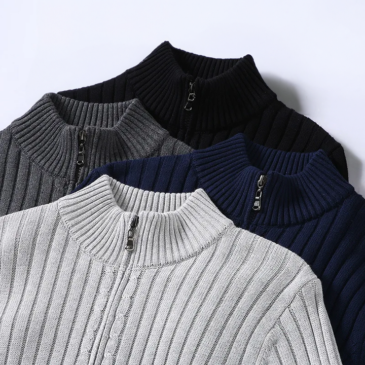 Noah - Men's Zip Up Cardigan with Ribbed Cuffs and Hem - photo 4