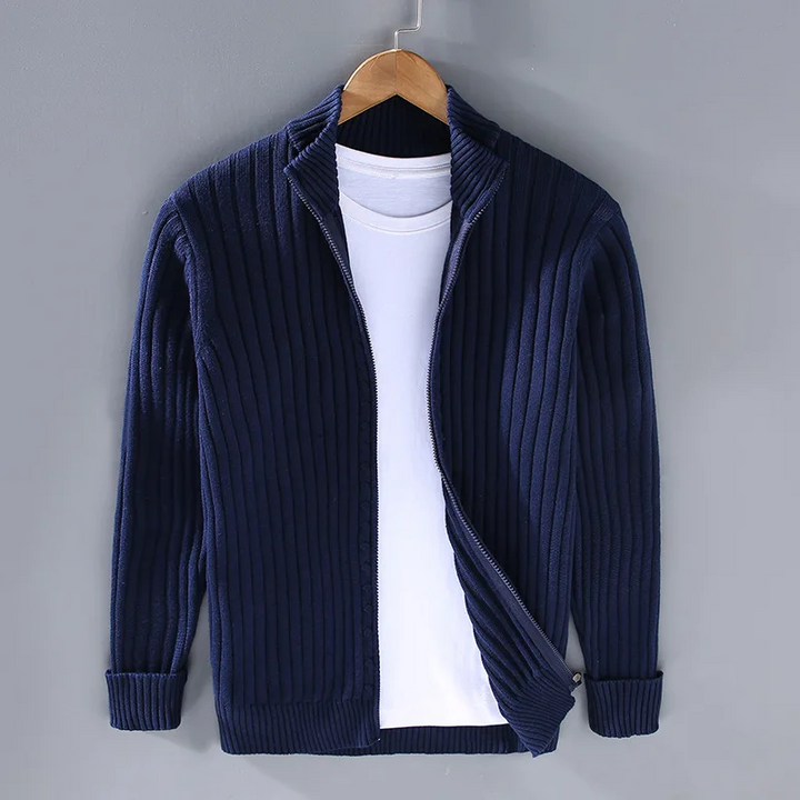 Noah - Men's Zip Up Cardigan with Ribbed Cuffs and Hem - photo 5