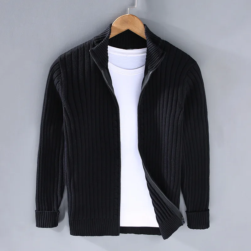 Noah - Men's Zip Up Cardigan with Ribbed Cuffs and Hem - photo 6