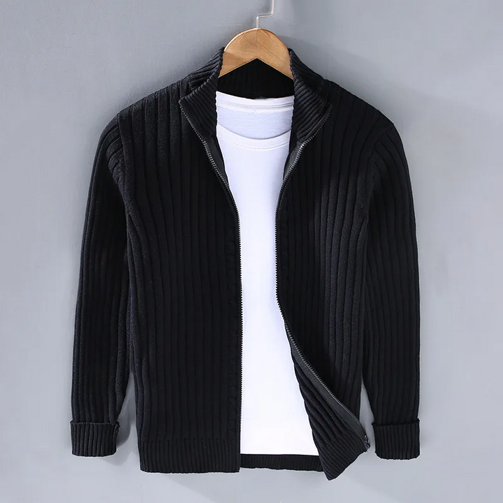 Noah - Men's Zip Up Cardigan with Ribbed Cuffs and Hem - photo 6