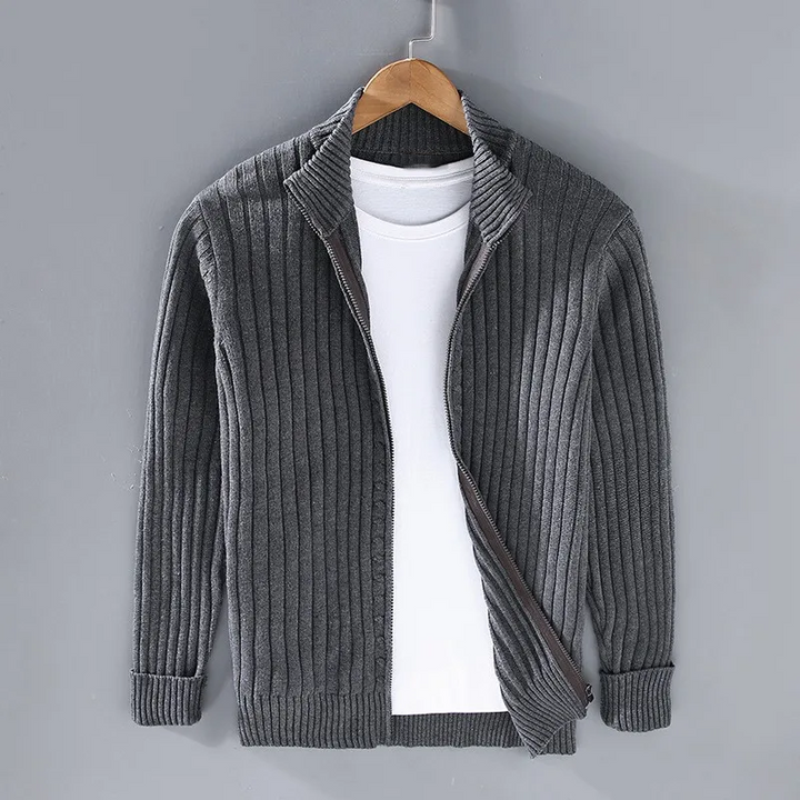 Noah - Men's Zip Up Cardigan with Ribbed Cuffs and Hem - photo 7