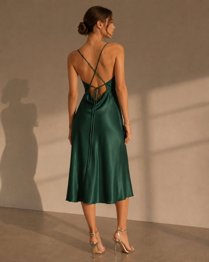 Women's Silk Satin Slip Dress with Cowl Neck - photo 2