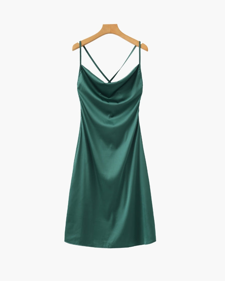 Women's Silk Satin Slip Dress with Cowl Neck - photo 3