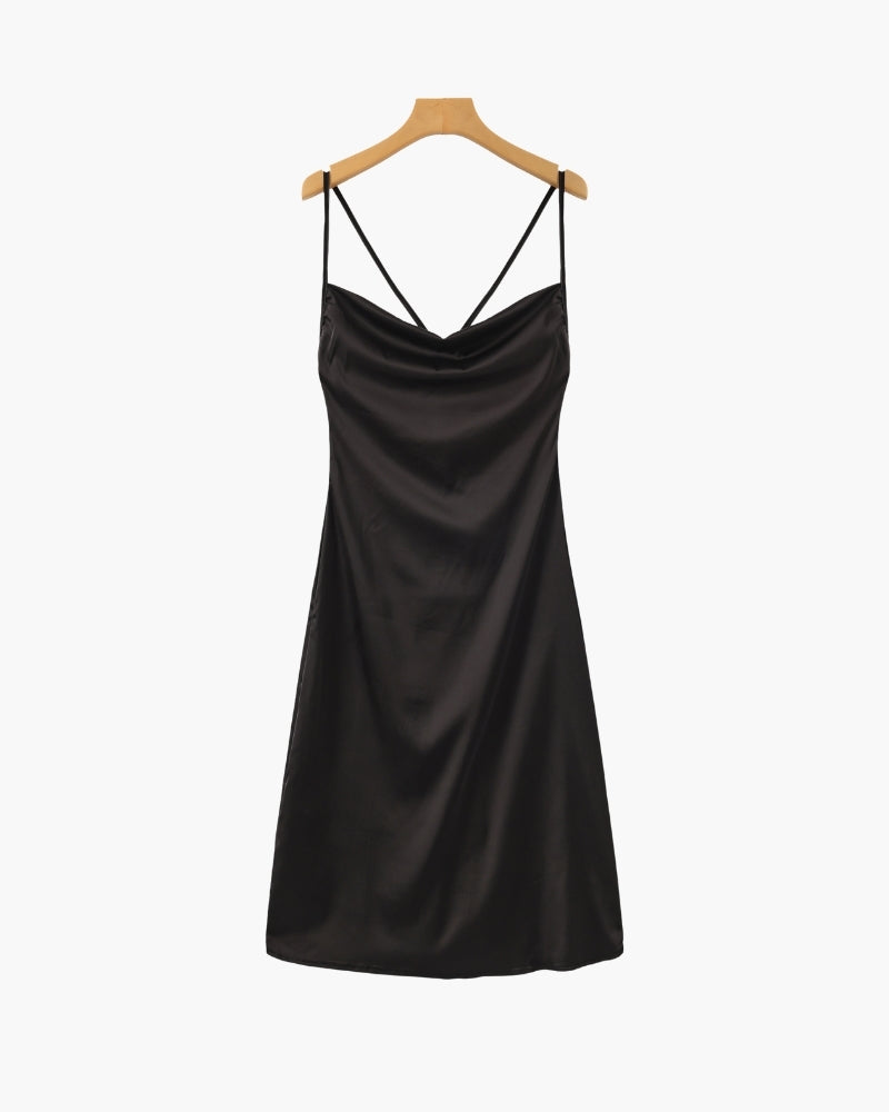 Women's Silk Satin Slip Dress with Cowl Neck - photo 4