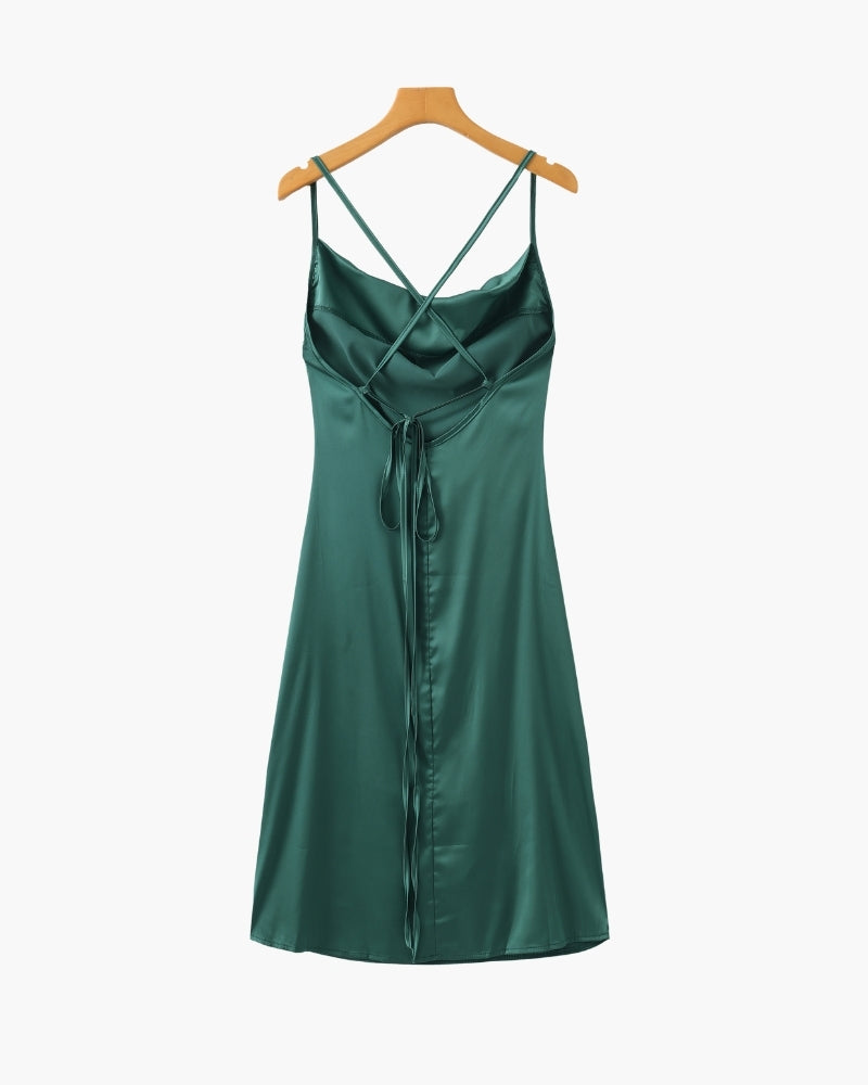 Women's Silk Satin Slip Dress with Cowl Neck - photo 5