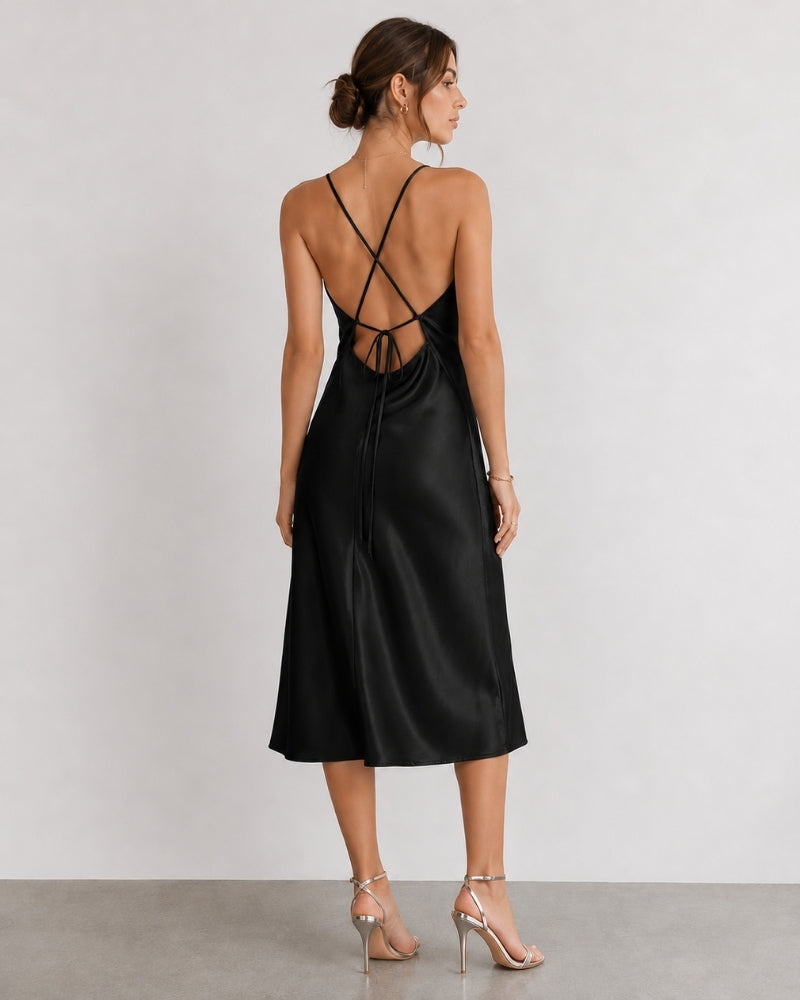 Women's Silk Satin Slip Dress with Cowl Neck - photo 8