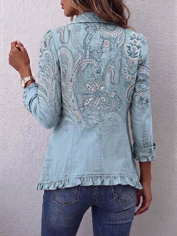 Women's Printed Jacket with Ruffle Trim