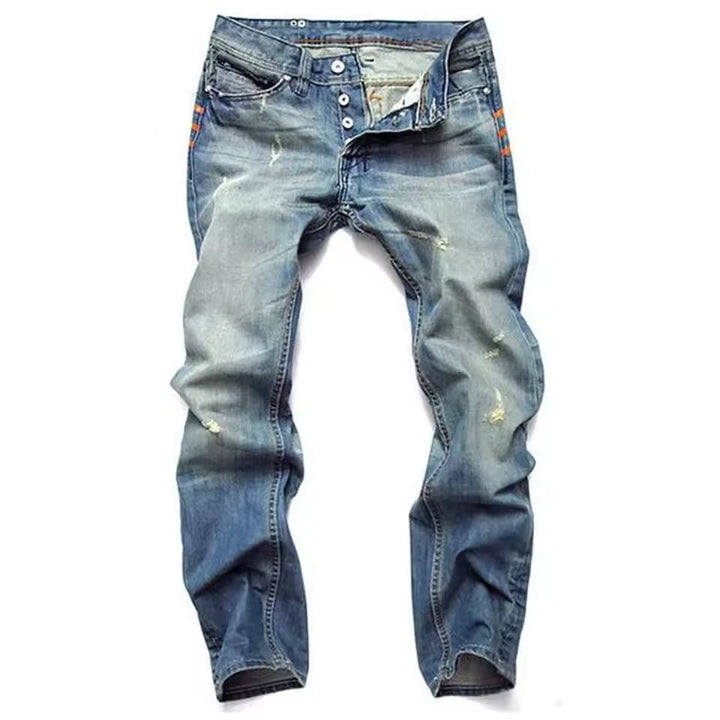 Pánské roztrhané úzké džíny z denimu v tmavě modré barvě