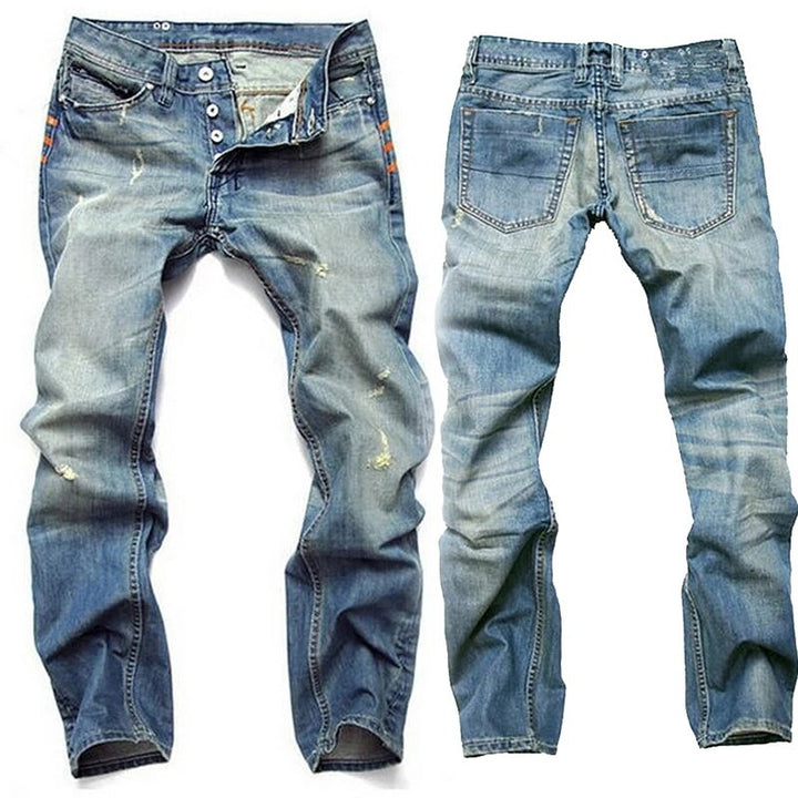 Pánské roztrhané úzké džíny z denimu v tmavě modré barvě