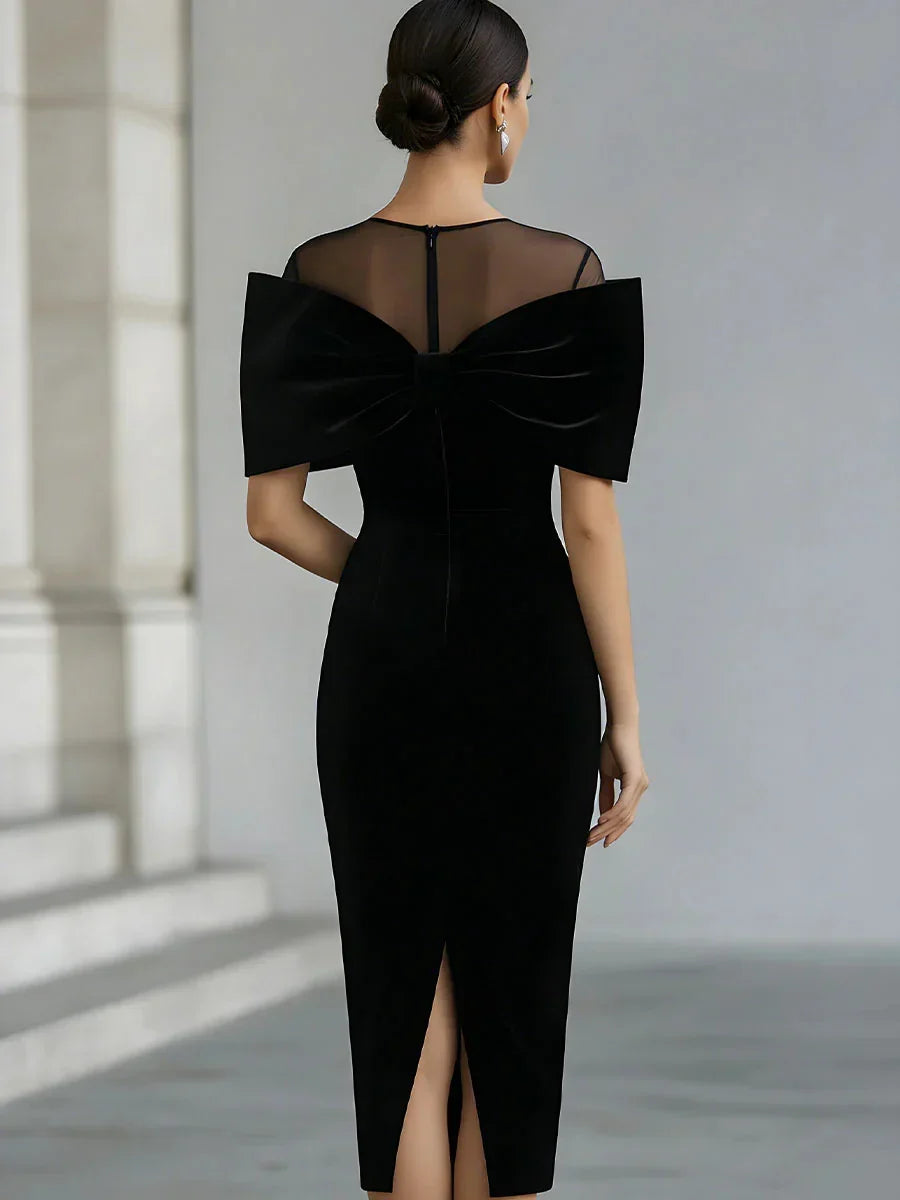 Women's Velvet Midi Dress with a Zip and a High Split