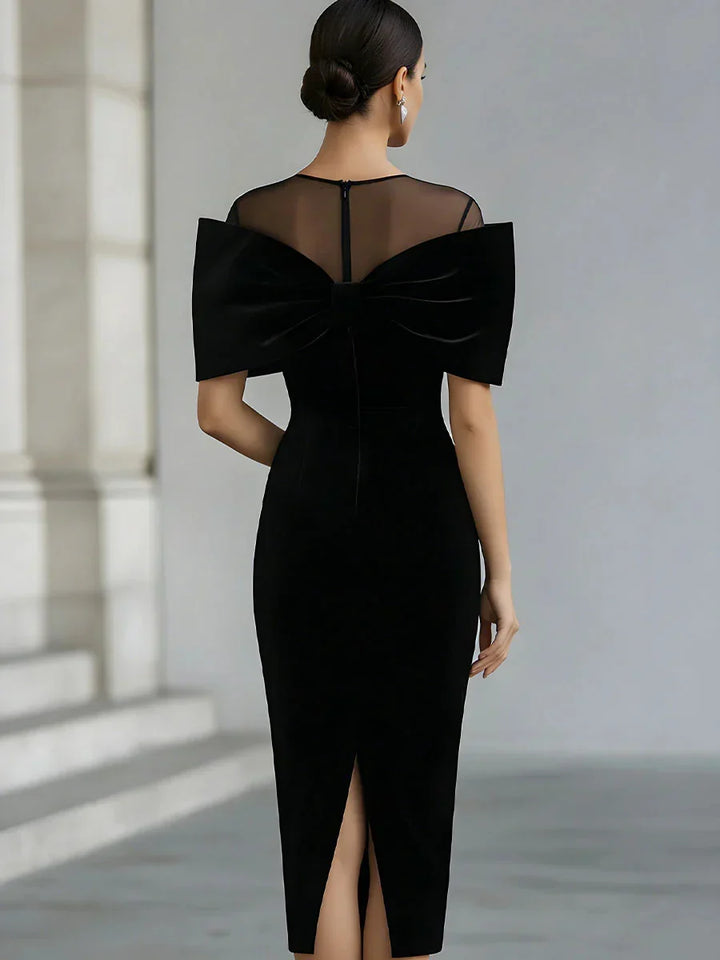Women's Velvet Midi Dress with a Zip and a High Split