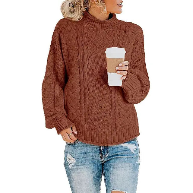 Rust cable knit turtleneck sweater