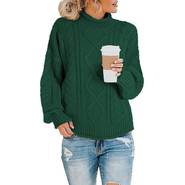 Dark Green cable knit turtleneck sweater