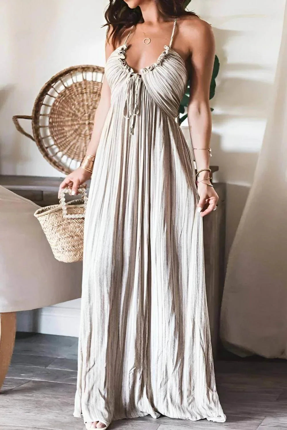Beatrice | Elegant Pleated Halter Maxi Dress