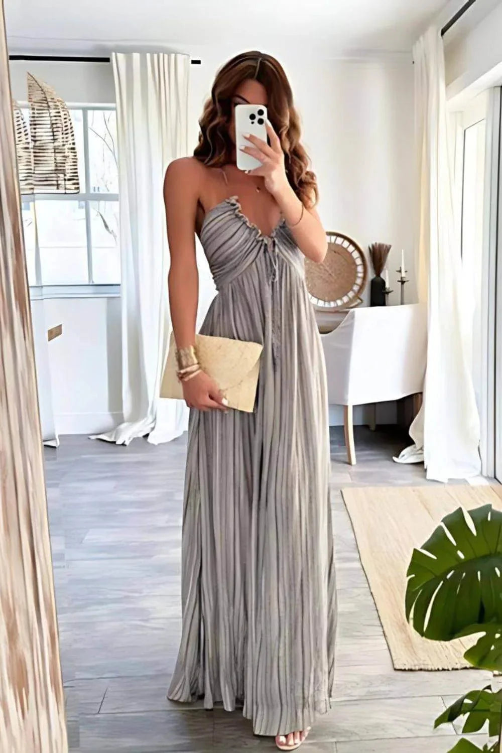 Beatrice | Elegant Pleated Halter Maxi Dress