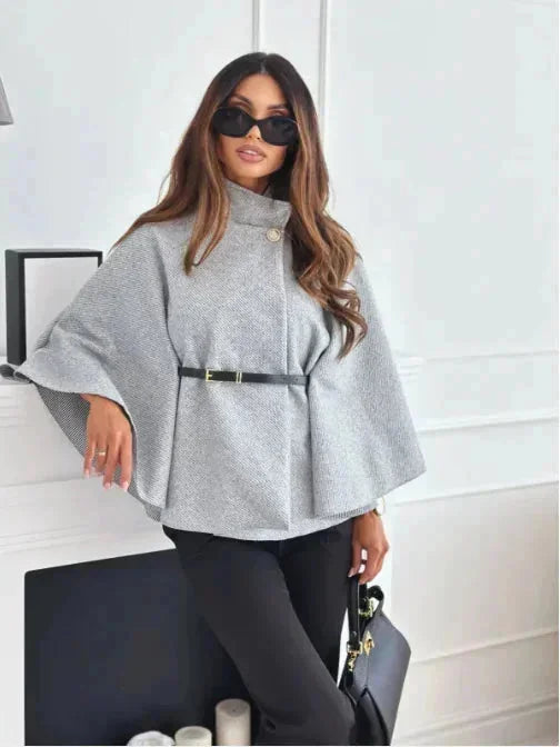 Women's Belted Poncho with Flared Sleeves