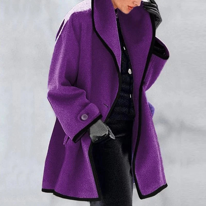 Women's Wool Trench Coat with Pockets – Purple