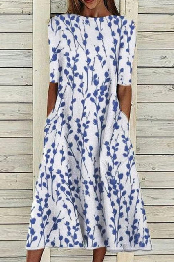 Women’s Short Sleeve A-Line Floral Midi Dress