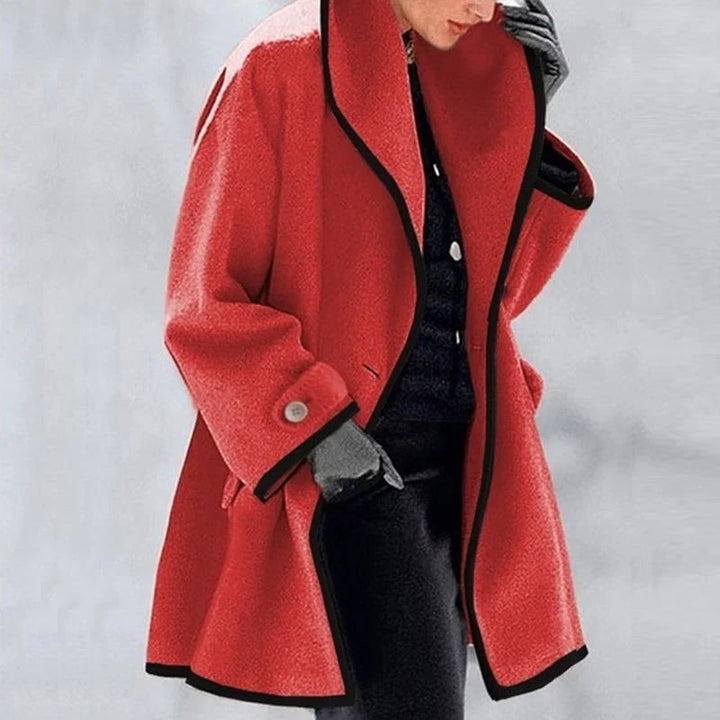 Women's Wool Trench Coat with Pockets – Red