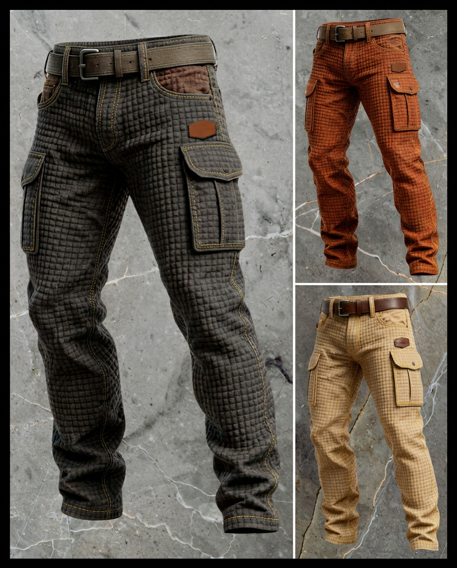 Men's Reinforced Cargo Trousers with Textured Weave