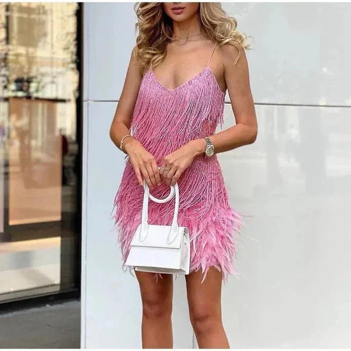 Mini abito da donna con frange e spalline sottili