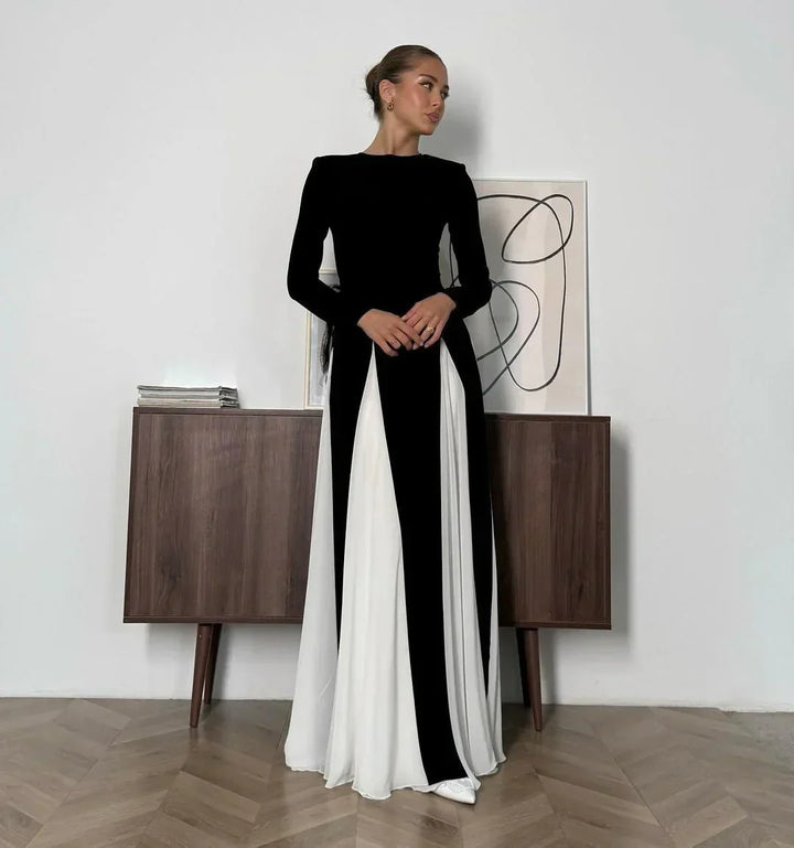Long dress women's black pleated