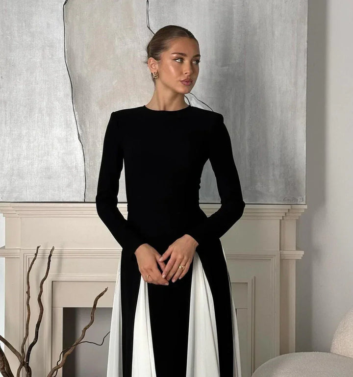 Long dress women's black pleated