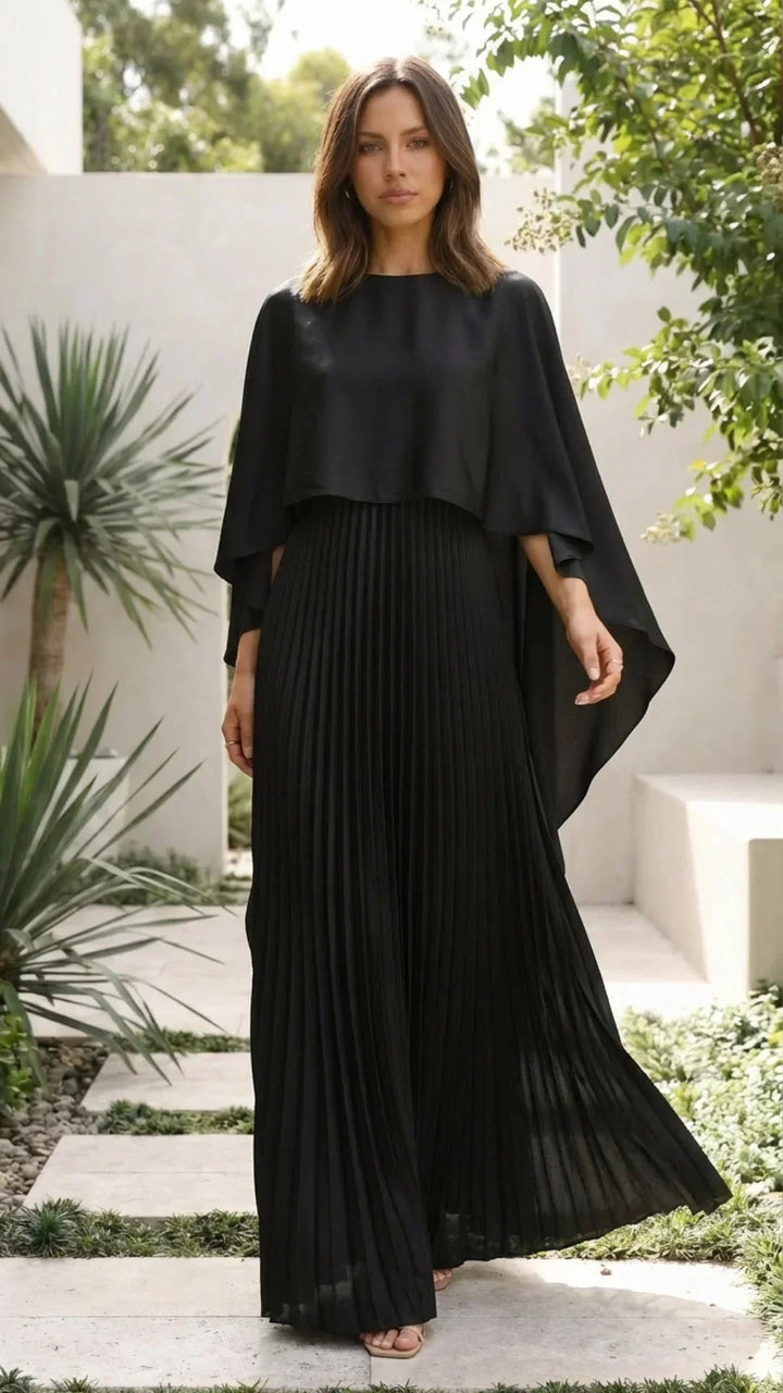 Long dress woman pleated cape sleeves