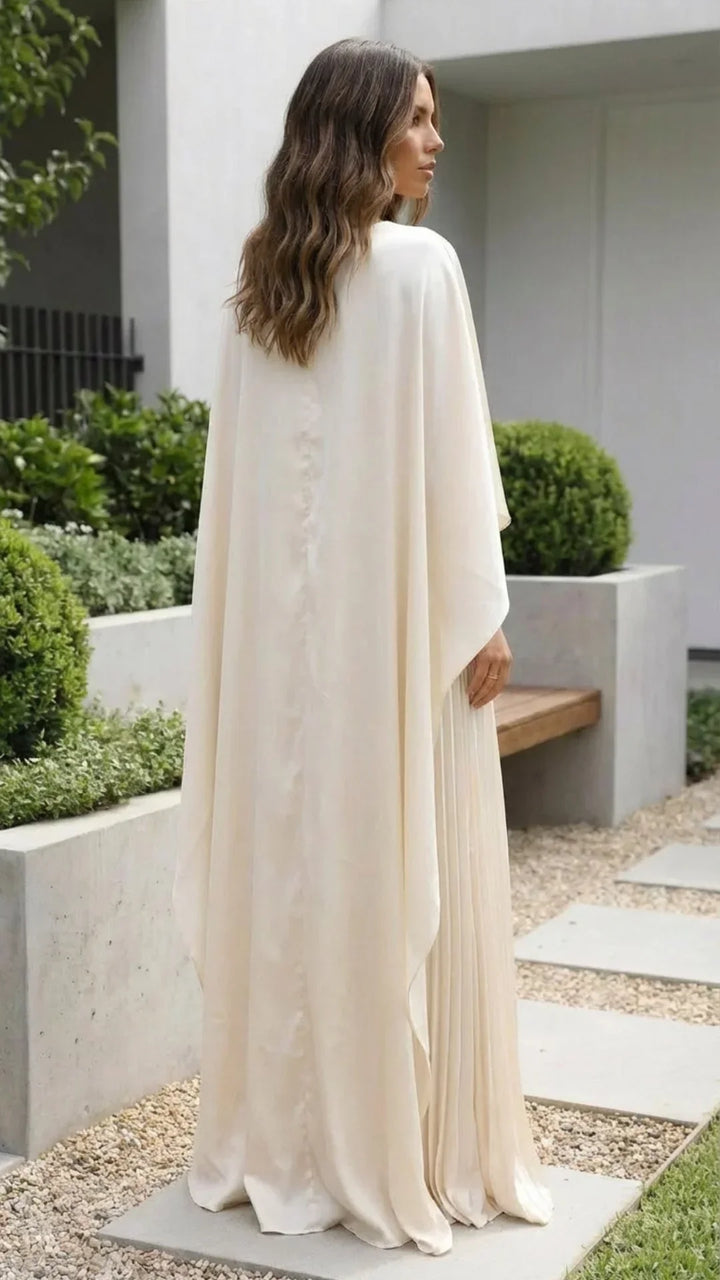Long dress woman pleated cape sleeves