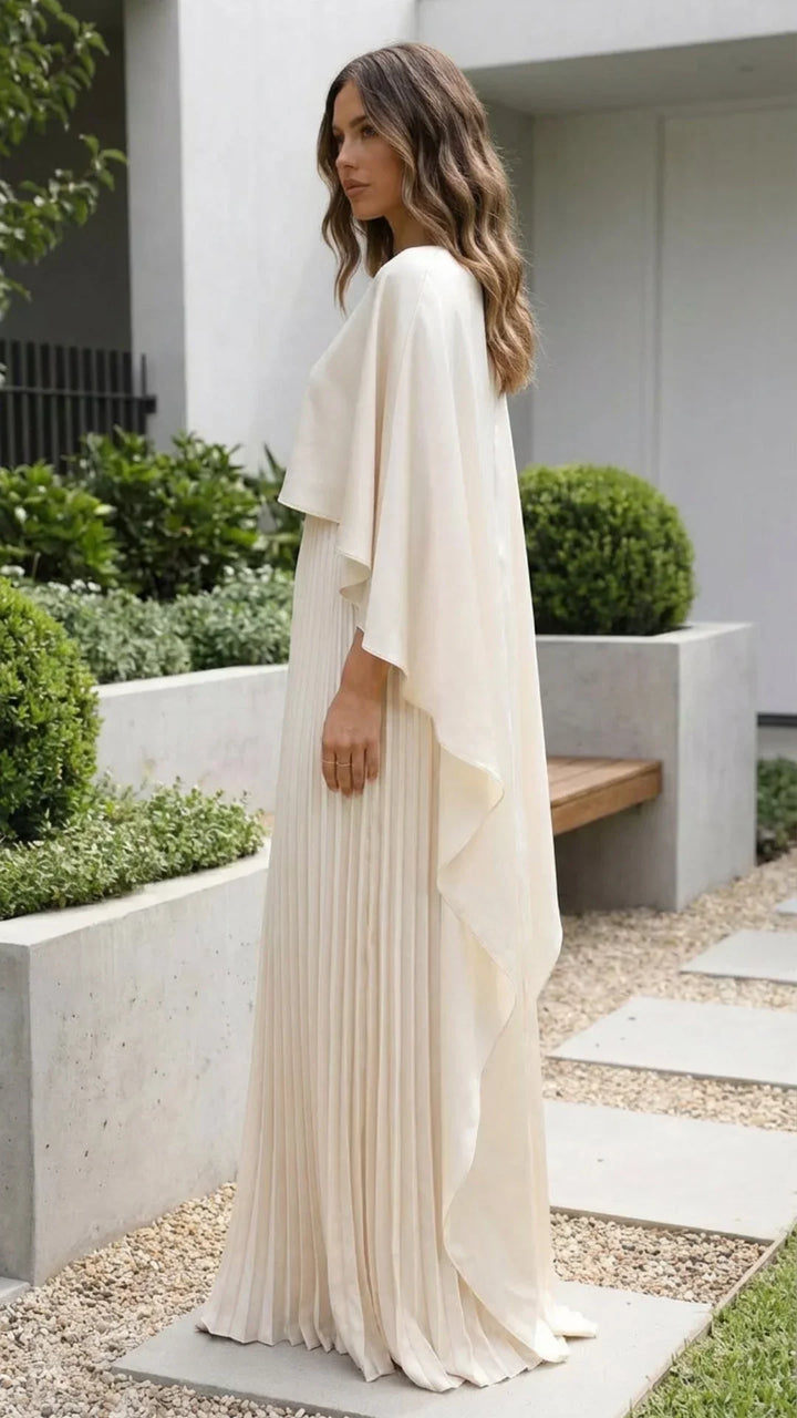 Long dress woman pleated cape sleeves
