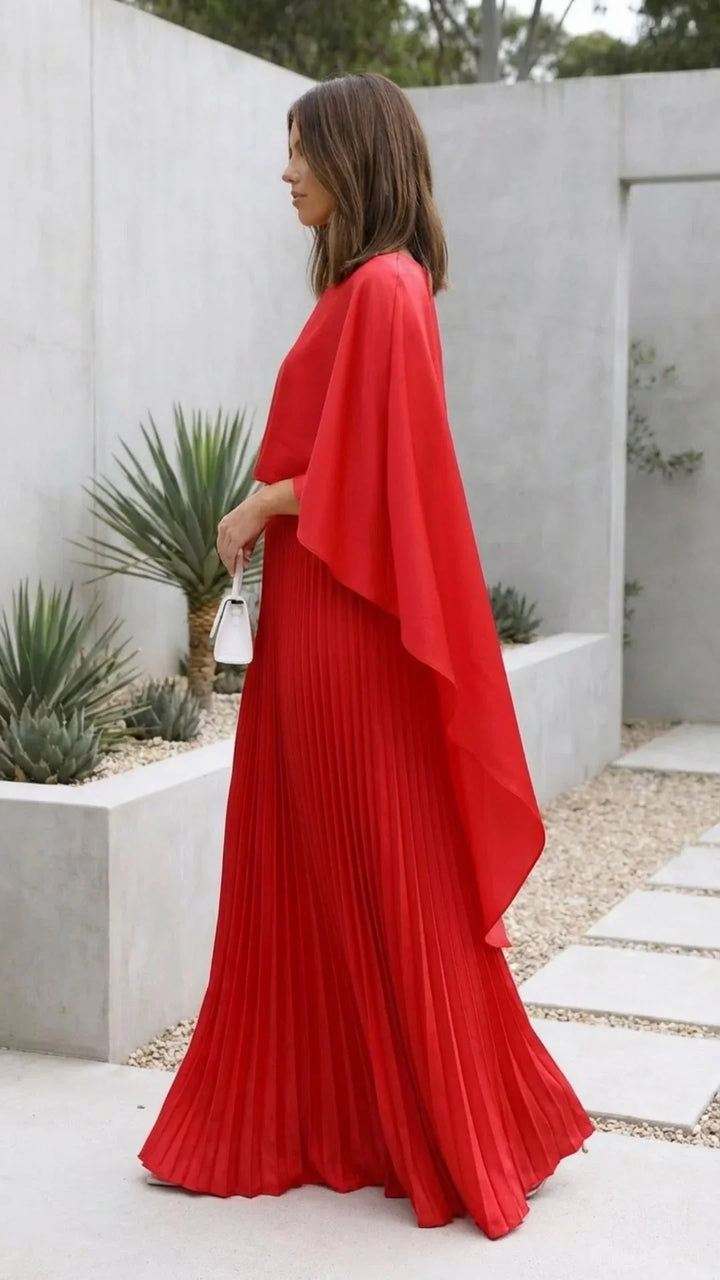 Long dress woman pleated cape sleeves