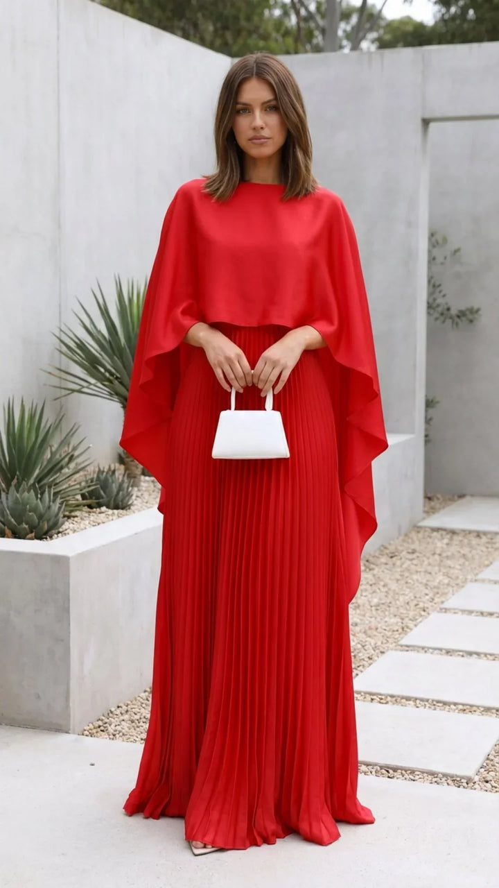 Long dress woman pleated cape sleeves