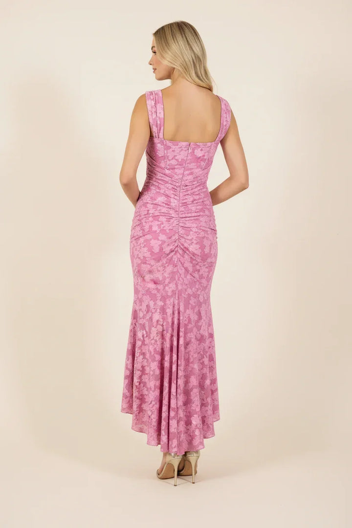 Long dress women's pink draped floral