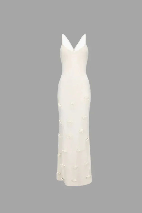 Women's Floral Detail Maxi Dress with Thin Straps