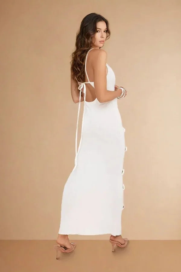 Women's Floral Detail Maxi Dress with Thin Straps