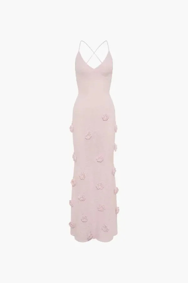 Women's Floral Detail Maxi Dress with Thin Straps