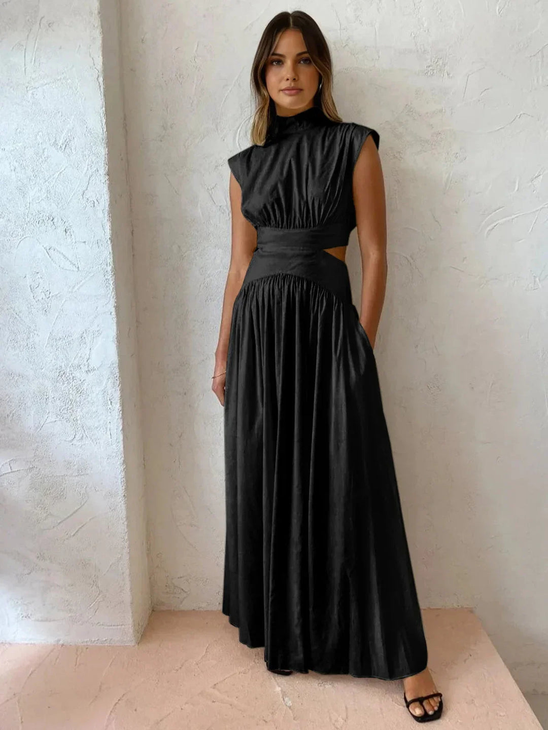 Women's High Neck Summer Maxi Dress with Cut-Outs
