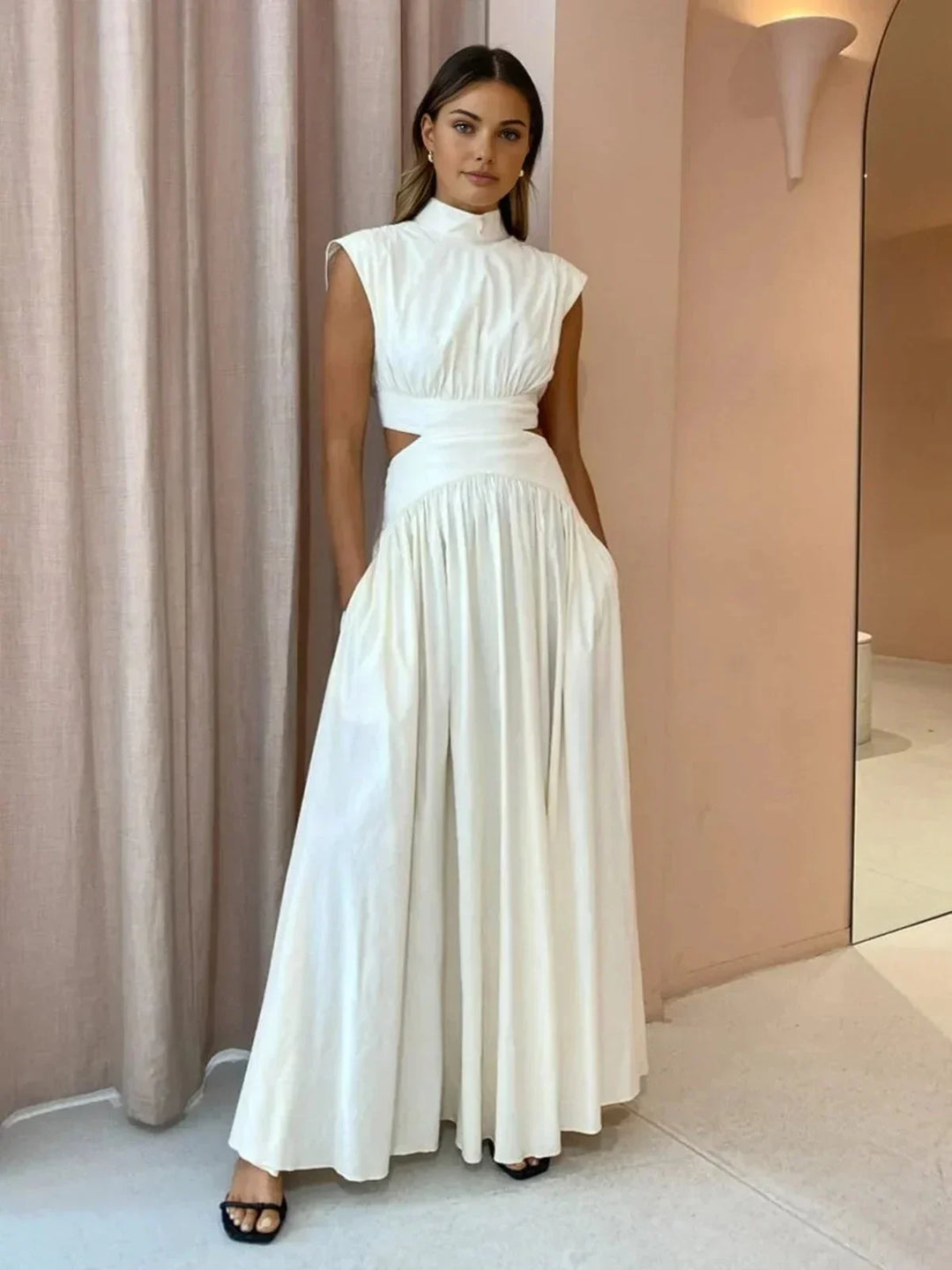 Women's High Neck Summer Maxi Dress with Cut-Outs